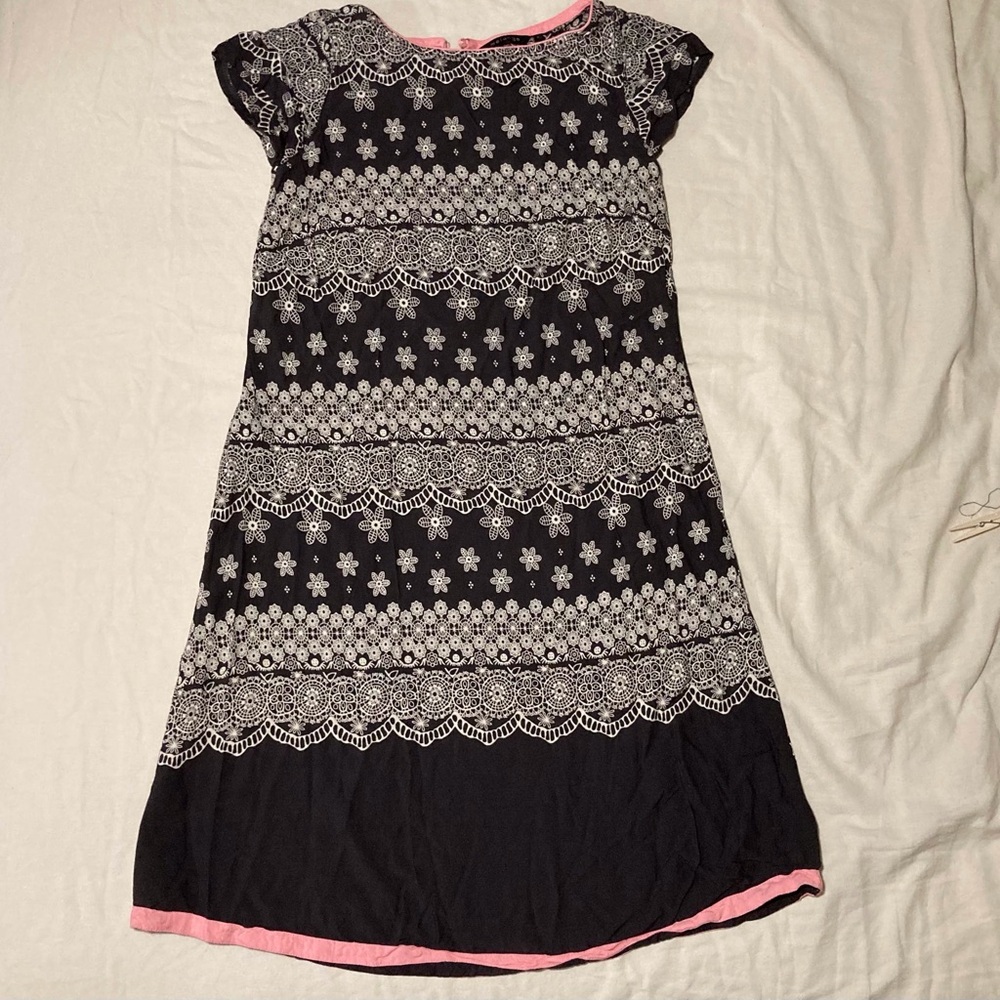 Melange Black and White A-Line Dress with Flutter Cap Sleeves